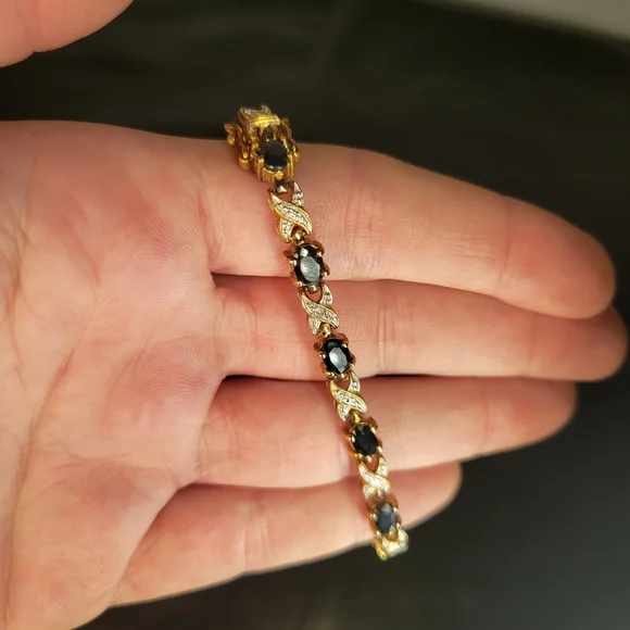 Sold...Vintage Sterling Silver Tennis Bracelet Diamond & Sapphire X's & O's 7 in - Picture 1 of 15